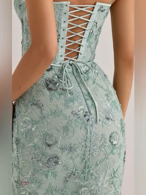 NEW House of Cb Naima Hand Beaded Corset Jade Green Gown Sz S thumbnail 5