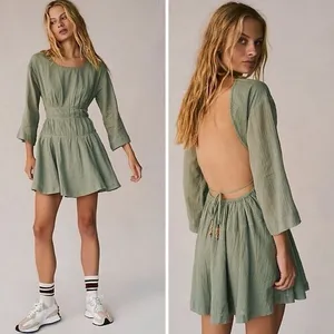 Free people Prettiest‎ Pleats Mini Dress w/pockets bare back with back elastic M thumbnail 2