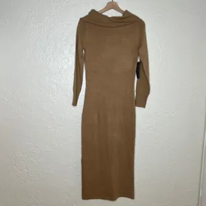 French Connection Women's Tan Cowl‎ Neck Bodycon Sweater Midi Dress Small NWT thumbnail 3
