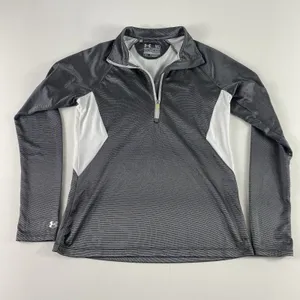 Under Armour Jacket Womens Medium Loose Gray 1/4 Zip‎ ColdBlack HeatGear Stretch thumbnail 1
