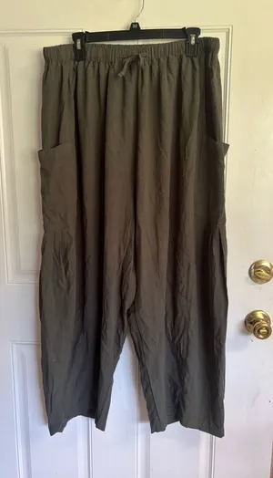 NWT XL TARSE Green Linen Wide Leg Palazzo Harem Pants with Pockets thumbnail 1