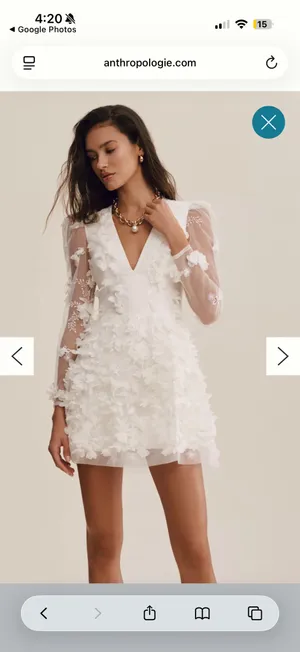 Anthropologie Helsi Sidney White Long-Sleeve V-Neck Floral Mini Dress thumbnail 3