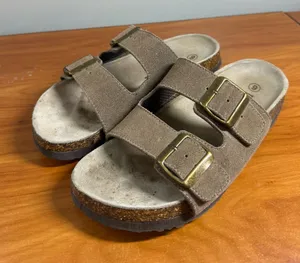 Red Stone Double Buckle Strap Slip on Sandal‎ Suede Brown W9 thumbnail 1