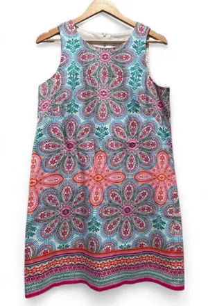 London Times‎ Colorful Floral Medallion Shift Dress Sleeveless Cotton Size 10 thumbnail 1