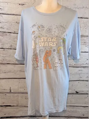 STAR WARS T-Shirt w Cartoon Graphics 100% Cotton Blue-XL thumbnail 1