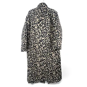 Leopard Fleece Trench Long Jacket Coat Animal Print Womens M Fur Fuzz thumbnail 6