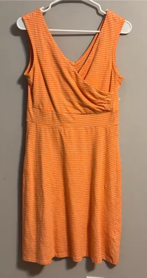 Patagonia Porch Song Dress M Orange Striped Organic Cotton‎ Sleeveless thumbnail 1