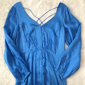 FREE PEOPLE Later Days Blue Button Front Long Sleeve Midi Dress Size‎ 0 New thumbnail 8