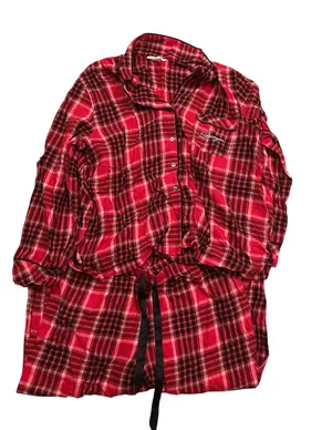 Victoria's Secret Embroidered Plaid Flannel Button-Down Pajama Set thumbnail 1