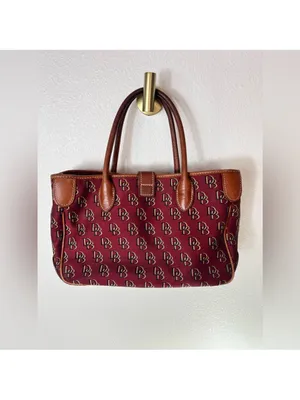 Dooney & Bourke Red Burgundy Logo Tote with Brown Leather Trim thumbnail 2
