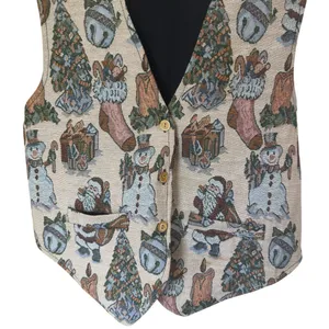 MLNY‎ Vintage Christmas Vest Santa Snowman Tapestry Holiday Waistcoat Medium thumbnail 4