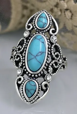 Boho Coastalcore Light Blue Turquoise Stone Ring Lapis Lazuli Size 8 Ring Women thumbnail 1