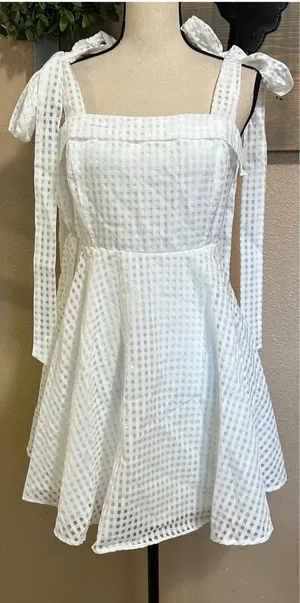 Lulus Forever Darling White Gingham Tie-Strap Mini Dress – Size Large– NWT thumbnail 1