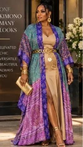 Indian silk Sari Kimono Robe Purple thumbnail 1
