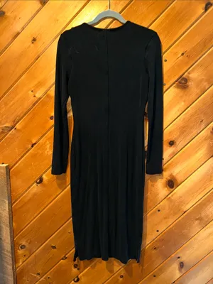 Marine Layer Lexi Rib Long Sleeve Midi Black Dress thumbnail 10