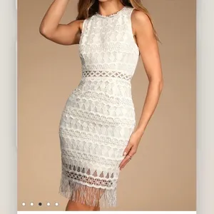 Lulus‎ Kenna White Crochet Lace Sleeveless Bodycon Dress MEDIUM thumbnail 2