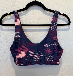 Goldsheep Womens Pink Navy Abstract Dot Scoop Neck Sports Bra Size L thumbnail 1