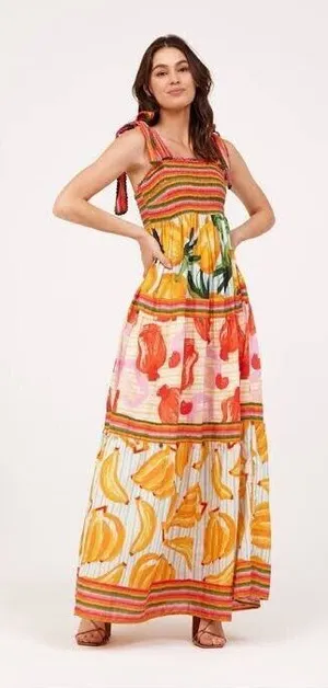 Anthropologie Farm Rio Printed Tiered Maxi Dress Size XL thumbnail 1