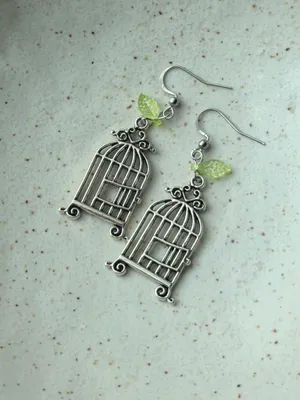 Handmade  retro whimsy goth fairy birdcage dangle earrings🕊️ thumbnail 5