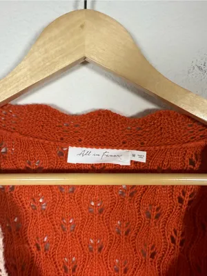 All In Favor Colorblock Pointelle Knit Tie Front Cardigan Cream Rust Medium thumbnail 6