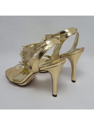 Alisha Hill Heels Cluster Faux Pearl T-Strap Open-Toe Metallic Gold Sandal Sz 8M thumbnail 12