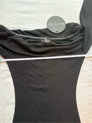 White Fox Nice And Clear Ribbed Off Shoulder Mini Dress Black XS NWT thumbnail 4