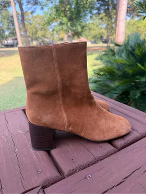 Ann Taylor Brown Suede Square Toe Sculptural Heel Boots Size 9 thumbnail 6