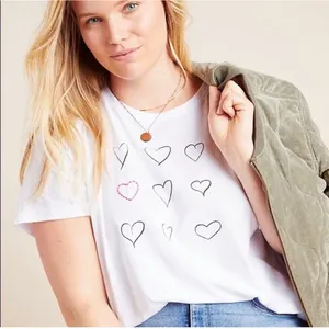 Anthropologie Kera Till Heart Embroidered Short Sleeve Oversized Tee White M thumbnail 1