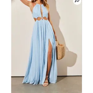 Women A Peach Light Blue Cutout Halter Maxi DressL thumbnail 8