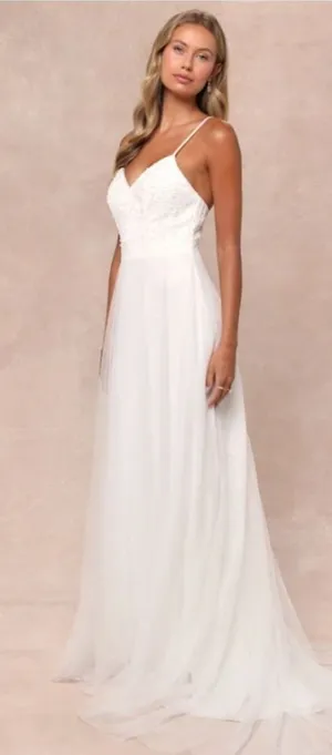 LULU's Bridal Wedding Romantic Flowy Dreamy Floral Lace Tulle Layered Ballgown thumbnail 1