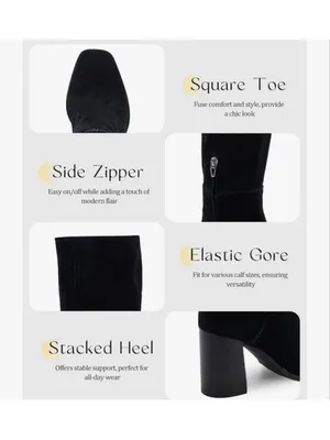 NEW Knee High Square Toe Chunky Block Heel Side Zipper Vegan Suede Long Boots 11 thumbnail 8