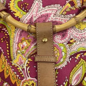 Ralph Lauren Vachetta‎ Leather Paisley Canvas Purse Handbag Round Bamboo Handle thumbnail 3