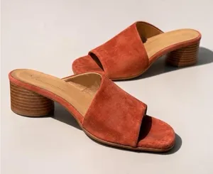 Anthropologie Rust Suede Block Heel Mule Sandals EU 37 US 6 Minimal Spain thumbnail 1