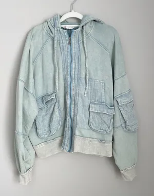 Oli & Hali Size L Acid Wash Light Cargo Patch Hoodie Jacket Boho thumbnail 1