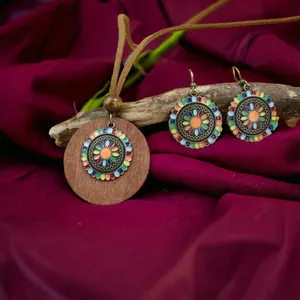 Boho Necklace‎ & Earrings Set Colorful Flower Design Tribal Accessories thumbnail 2