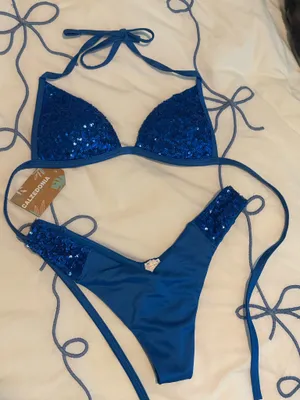 Caldezonia blue sparkly glitter bikini top & bottom thumbnail 1