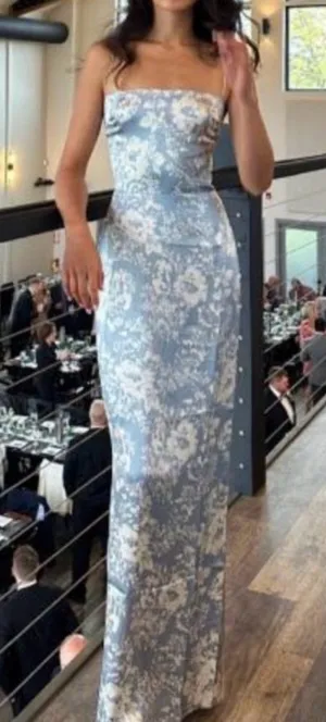 Reformation Frankie Floral Silk Maxi Dress Sz 6 Blue White Romantic Antique thumbnail 1