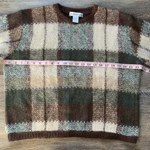 Vintage Dressbarn Brown, Tan & Green Mohair Blend Crop Crewneck Sweater L thumbnail 3