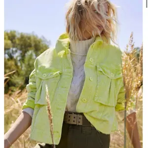 Free People Neon Yellow Cropped Oversized Corduroy Part Time Love Jacket thumbnail 5