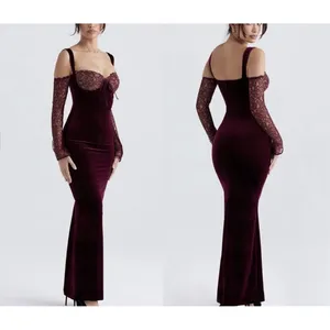 House of CB Ivy Black Cherry Velvet Maxi Dress XS thumbnail 2