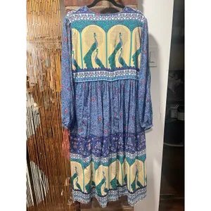 R. Vivimos Blue Peacock Floral Boho Tassel Midi Peasant Dress XL thumbnail 7