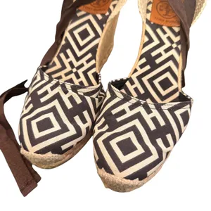 Tory Burch Wedge Espadrille Lace‎ Up Ankle Strap 38 Geometric Canvas Resortwear thumbnail 4