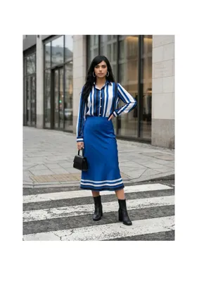 Alba Women's XL Striped Button-Up Shirt Blue White Black Long Sleeve Collared thumbnail 2