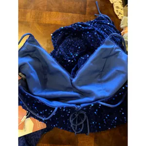 Stacees Gown Women 14 Royal‎ Blue Sequin Prom Lace Up Back Slit Train Formal NWT thumbnail 12