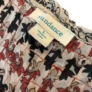 Sundance Paisley Peasant Blouse Smocked Detail & Tassels Womens L boho casual thumbnail 3
