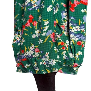 LOFT Green Floral Blouse Ruffle Tie Neck‎ Size XXSP Fairy Cottage Feminine thumbnail 6