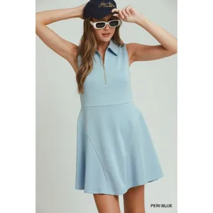 Umgee‎ Collared Quarter Zip Tennis Dress - Peri Blue - Small thumbnail 2