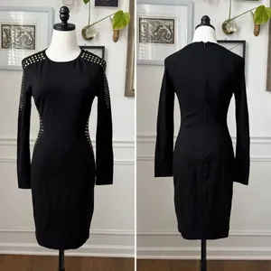 Cache Gold Stud Sheath Dress Long Sleeve LBD Dress 6 thumbnail 2