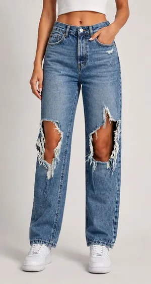 PacSun Ultra High Rise Slim Distressed Straight Leg Jeans Medium Wash 24" waist thumbnail 1