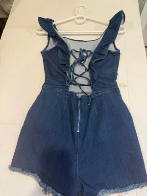 Denim Blvd Los Angeles Ruffle Strappy Denim Romper thumbnail 6